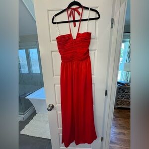 DKNY Red Ruched Halter Maxi Dress - size XS
